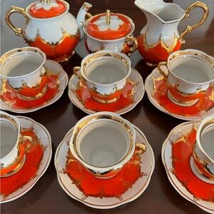 BARANOVKA RED BUTON Tea Set Vintage Soviet USSR Porcelain.